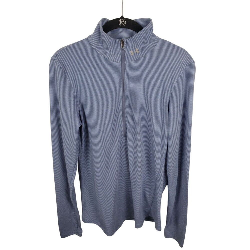 Under Armour‎ Run Top Womens Medium Fitted Long Sleeve Striped Thumb Holes Shirt